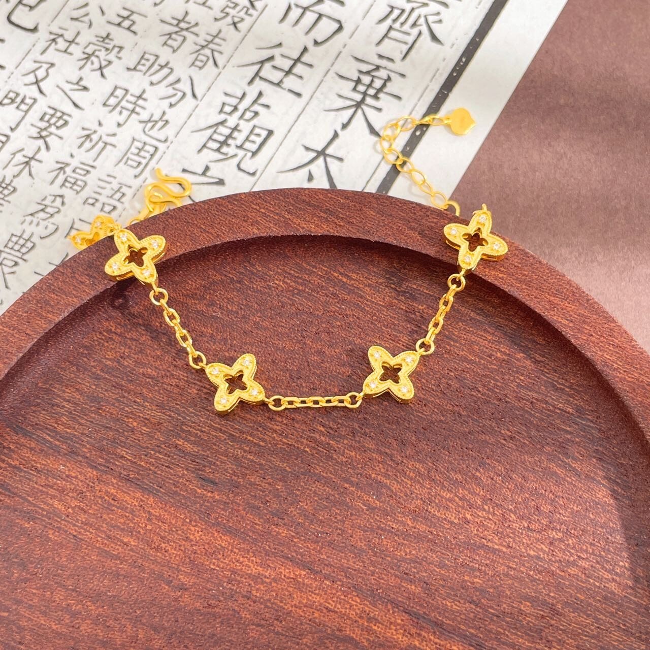 古法镶嵌 莫桑石 四叶草四芒星手链