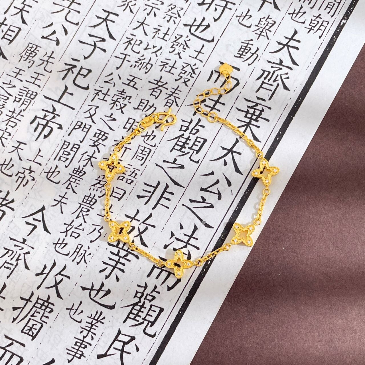 古法镶嵌 莫桑石 四叶草四芒星手链 4