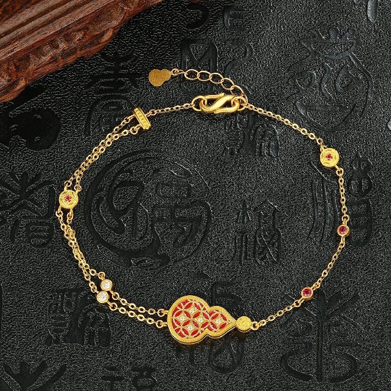 古法镶嵌金钱葫芦手链红刚玉