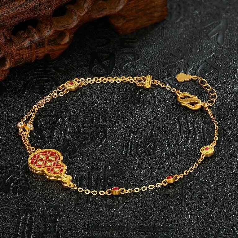 古法镶嵌金钱葫芦手链红刚玉 3