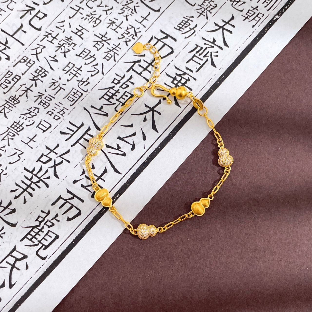 古法镶嵌 莫桑石 福禄连连葫芦时尚手链 4