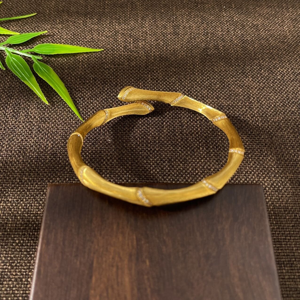 古法镶嵌 莫桑/绿珐琅/手工拉丝/哑光/竹节/节节高升开口手镯 5