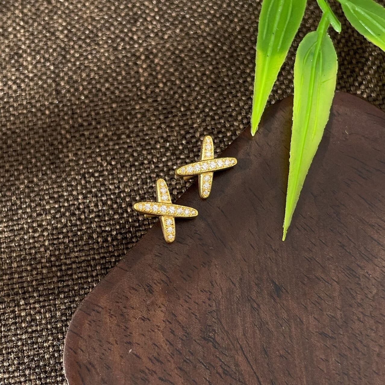 古法镶嵌莫桑直针交叉X耳饰耳针 4